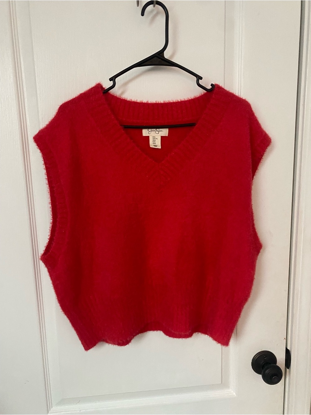 Jessica Simpson Red Fuzzy V-Neck Sweater Vest
